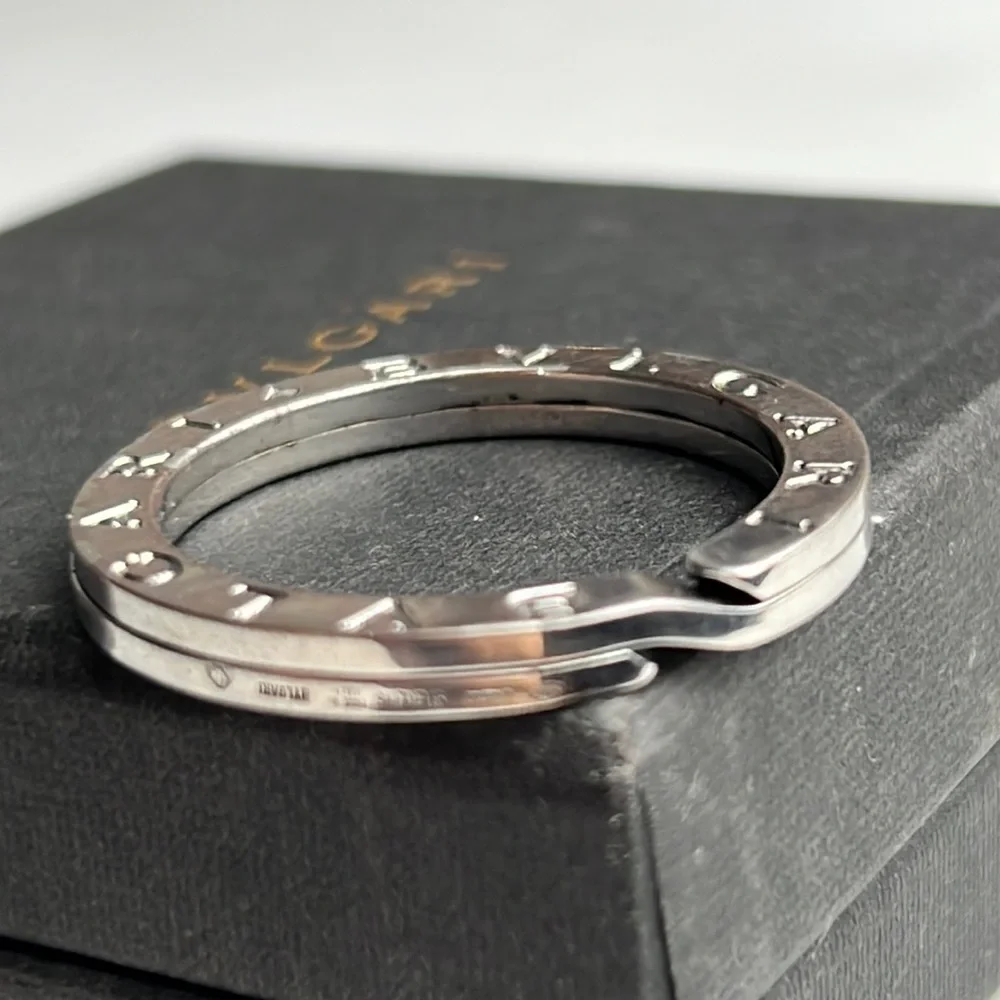 Auth. BVLGARI BVLGARI KEYRING silver 925 unisex minimalist logo w. Box